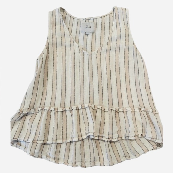 Rails Mira Striped V-Neck Peplum Tank Top Size Small Beige White - Picture 4 of 5